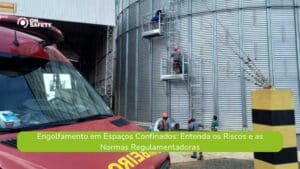 Trabalhadores adentrando o silo juntamento com a equipe de bombeiros